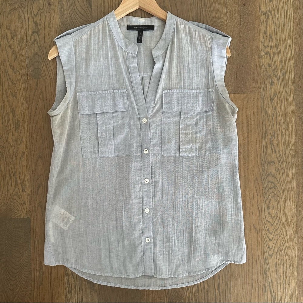 BCBGMaxAzria Addison Sheer Cotton Toile Button Front Top Pale Blue Size XS - Picture 5 of 6
